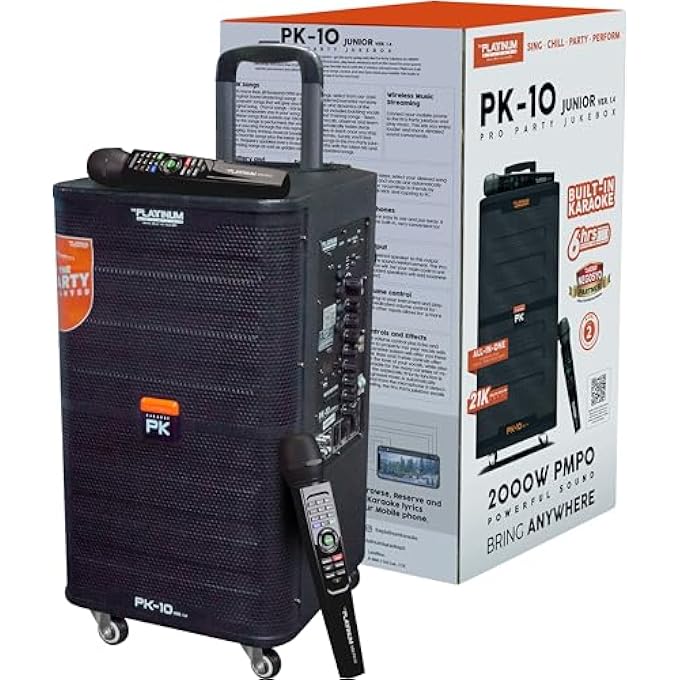 Platinum PK10 TROLLY SPK & PARTY JUKEBOX PA SYSTEM WITH 2 W/L MIC HUGE SONG LIBRARY 23K ENGLISH &FILIPINO SONGS INBUIILD & RECHARGEABLE 5/6 HOURS BATTERY BACKUP - Image 5